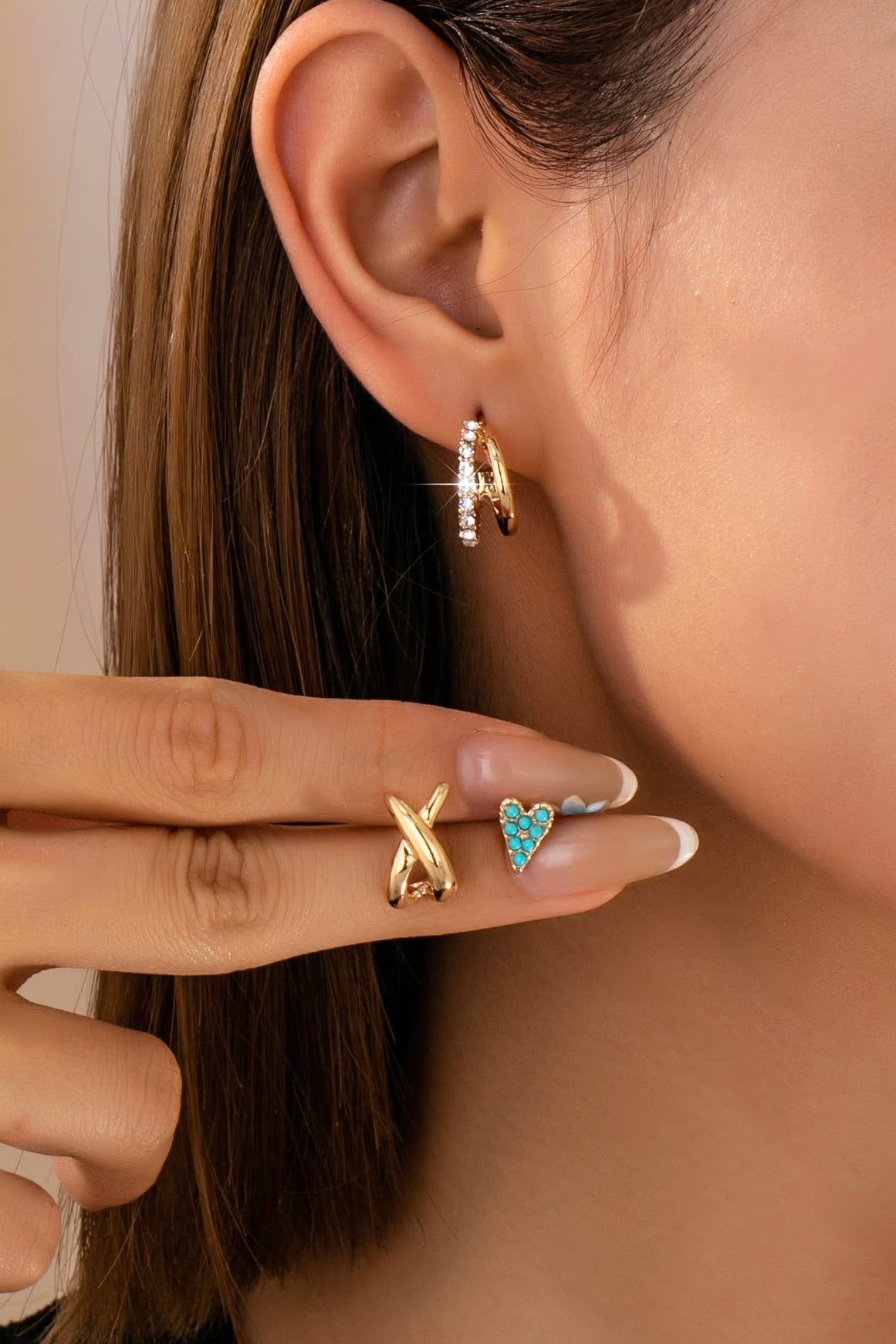 Turquoise & Crystal Mixed Earring Set