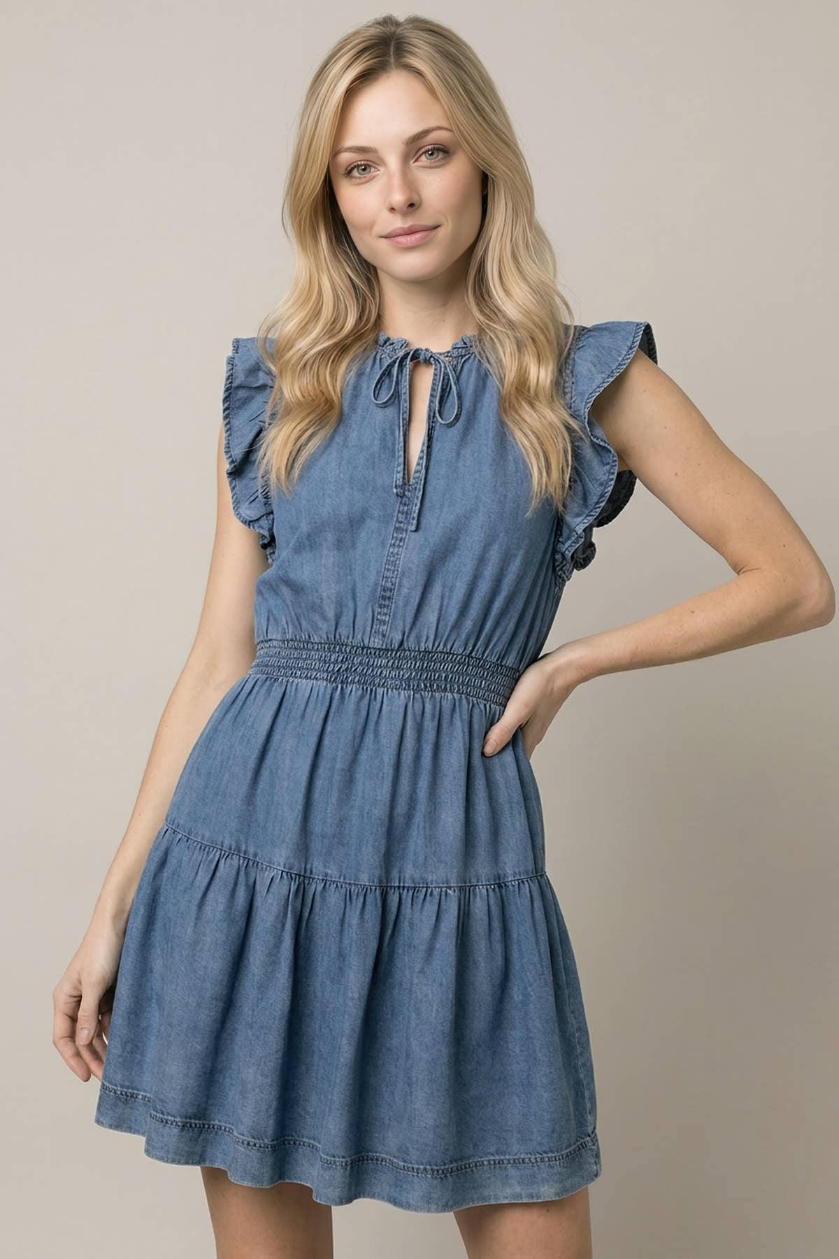 RUFFLE DETAIL SMOCKING WAIST