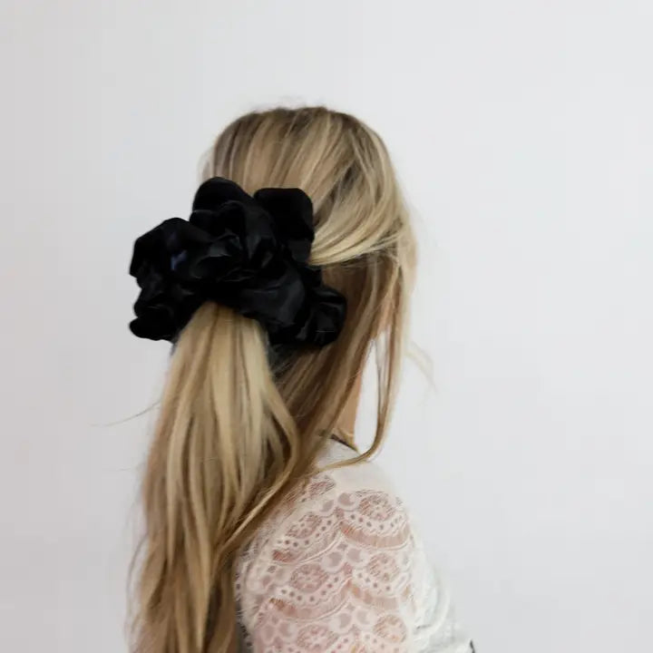 Jumbo Sleep Silk/Satin Scrunchies  BLACK