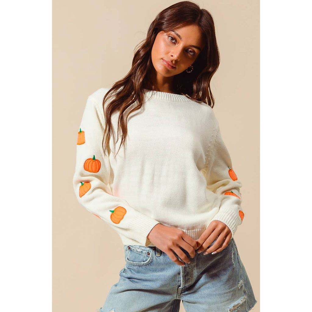 Pumpkin Embroidered Sweater