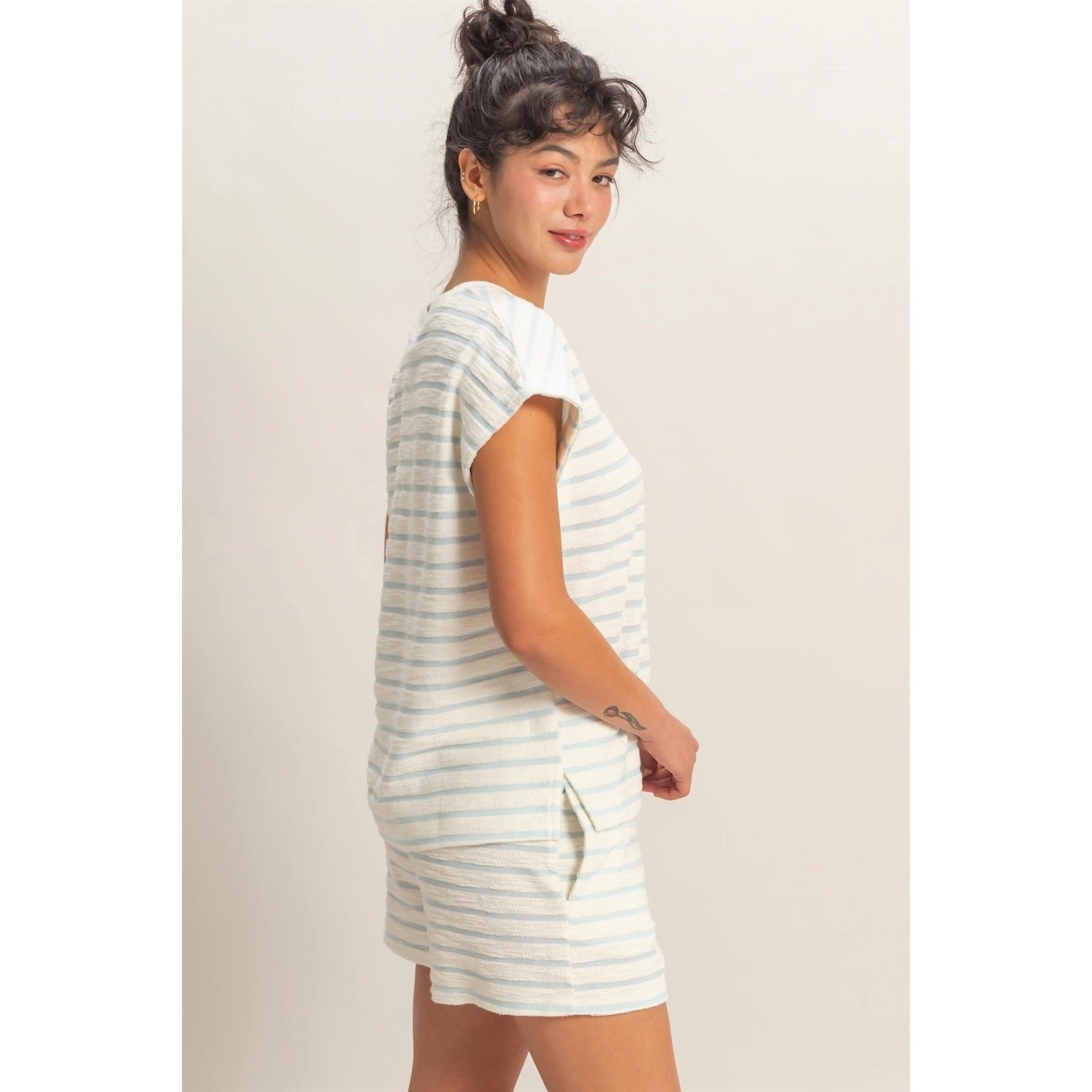 Baby Blue Striped Round Neck
