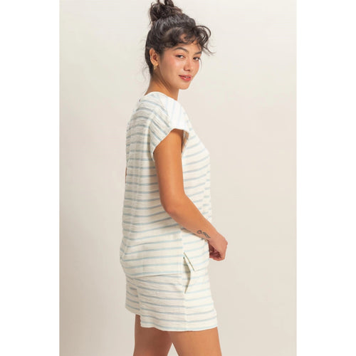 Baby Blue Striped Round Neck