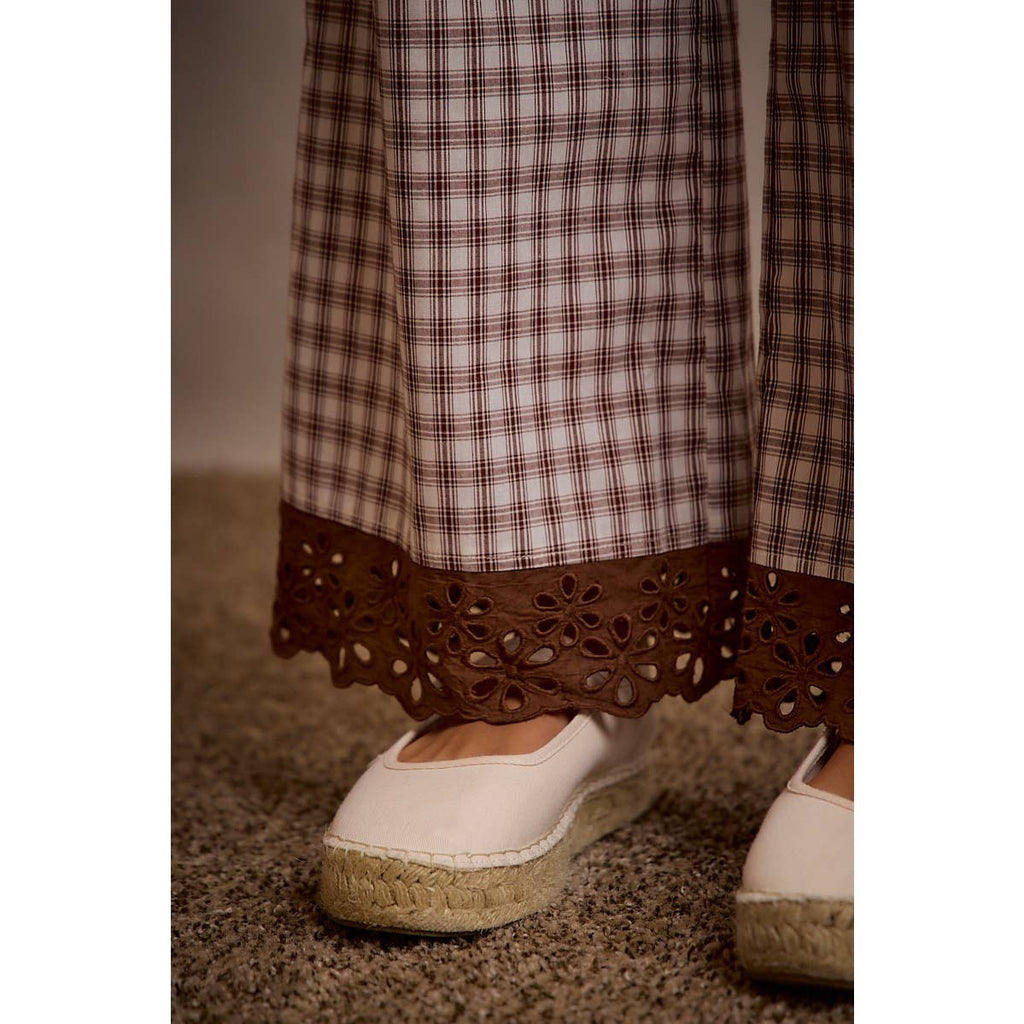 Gingham Lace Trim Wide Leg Pant