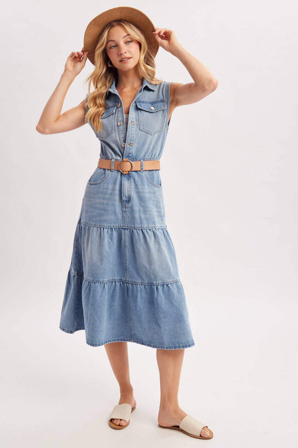 Denim Sleeveless Midi Dress