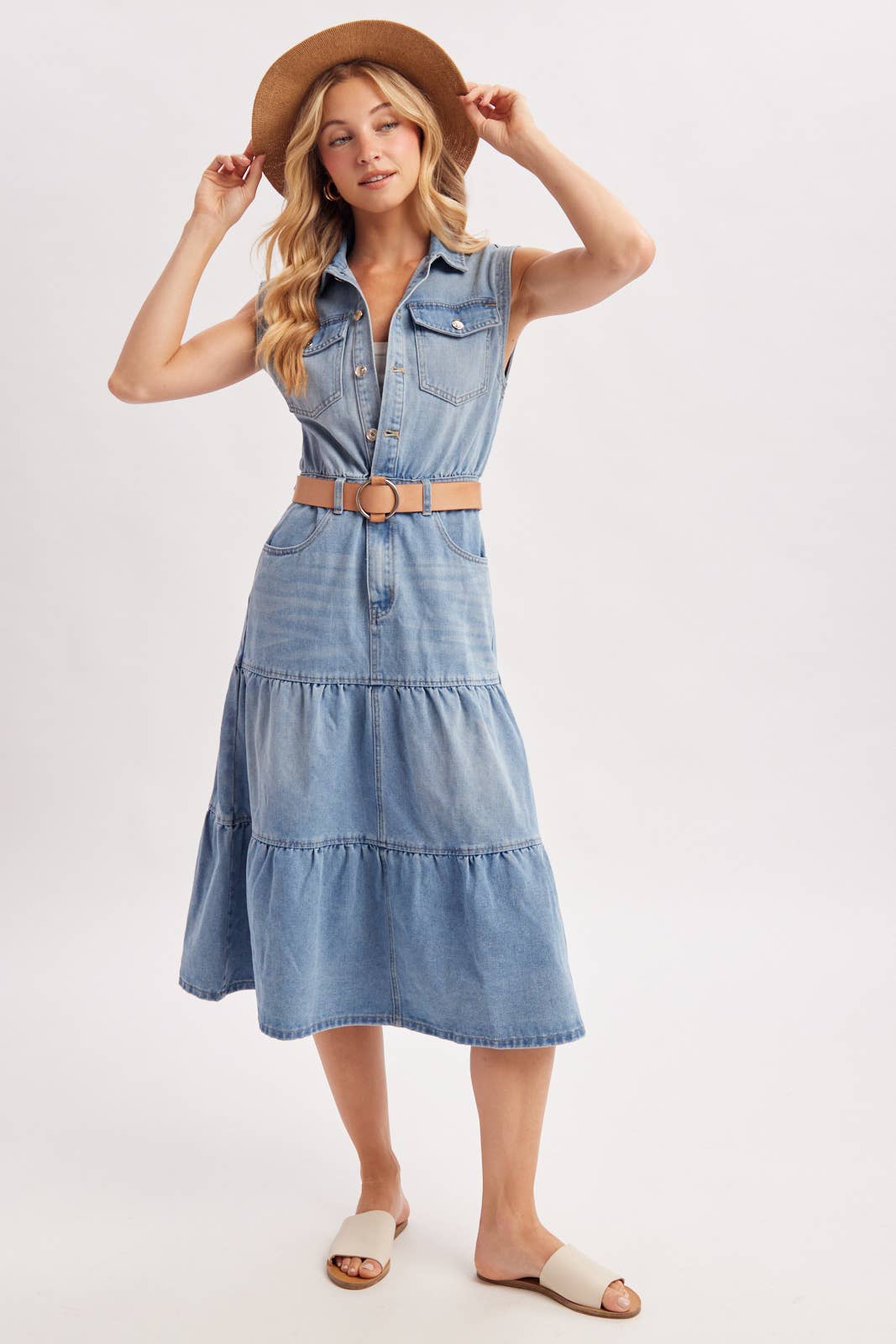 Denim Sleeveless Midi Dress
