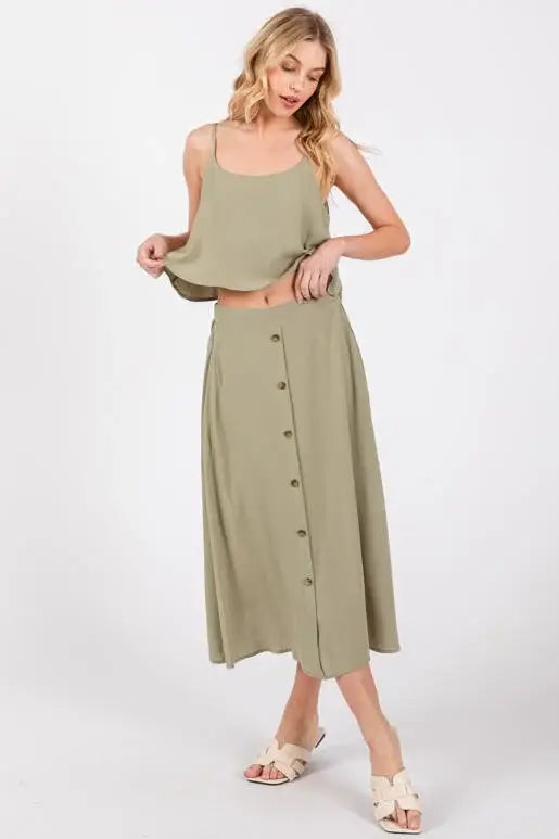 Button Down Midi Skirt