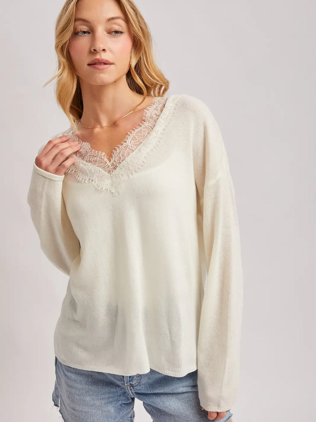 Lace Trimmed V-Neck