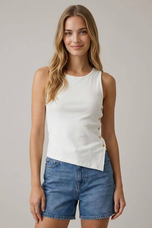 ASYMMETRICAL BUTTON DETAIL TANK TOP