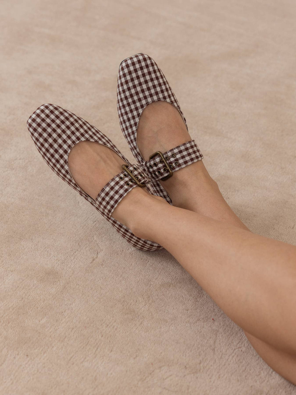 Coffee Gingham Ballet Flat