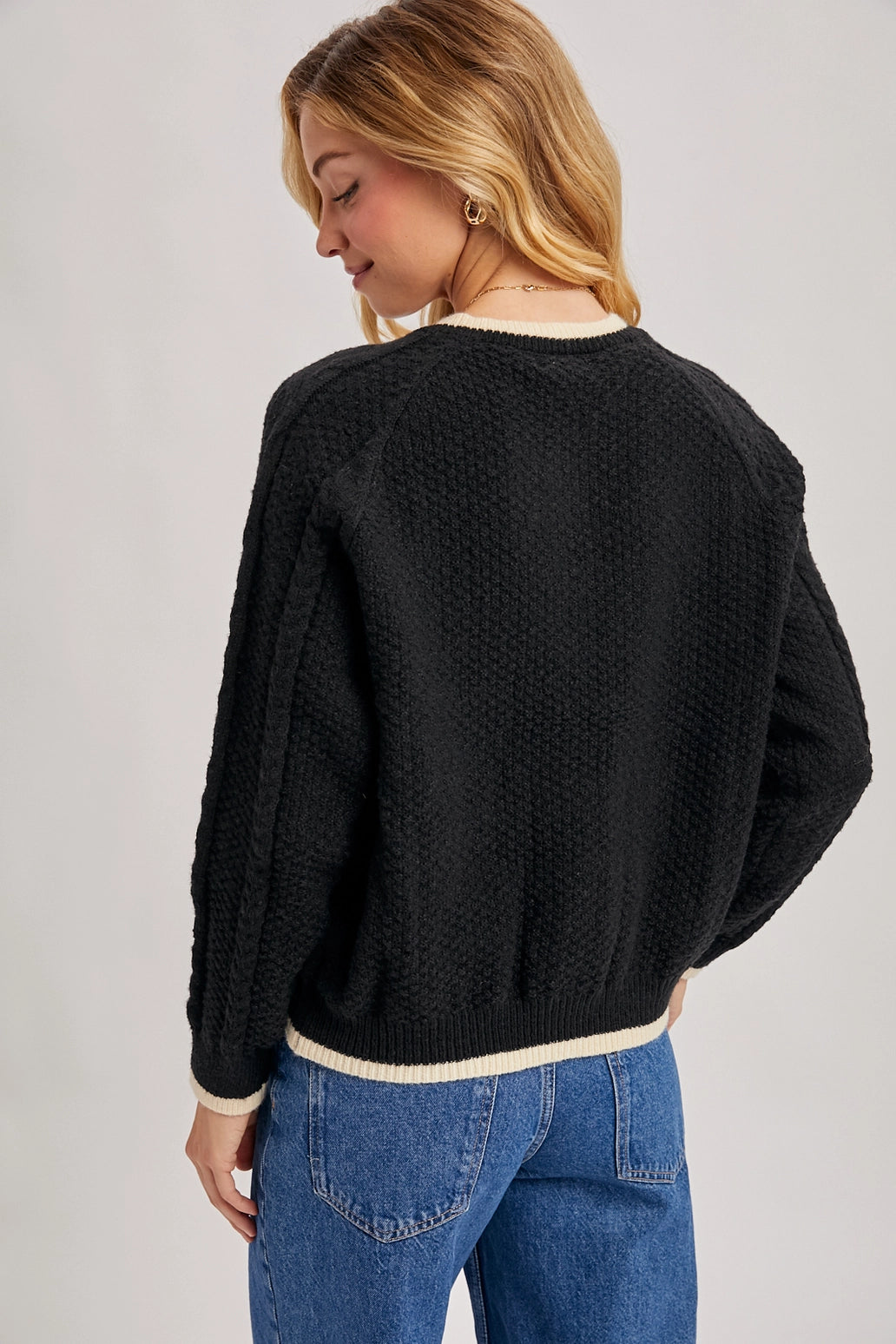 Button Down Cable Knit Sweater Cardigan