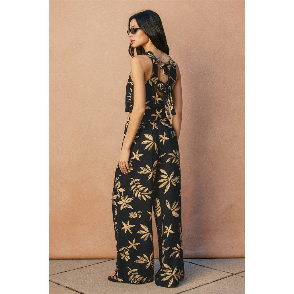 Tropical Leaf Front Pleated Pants
