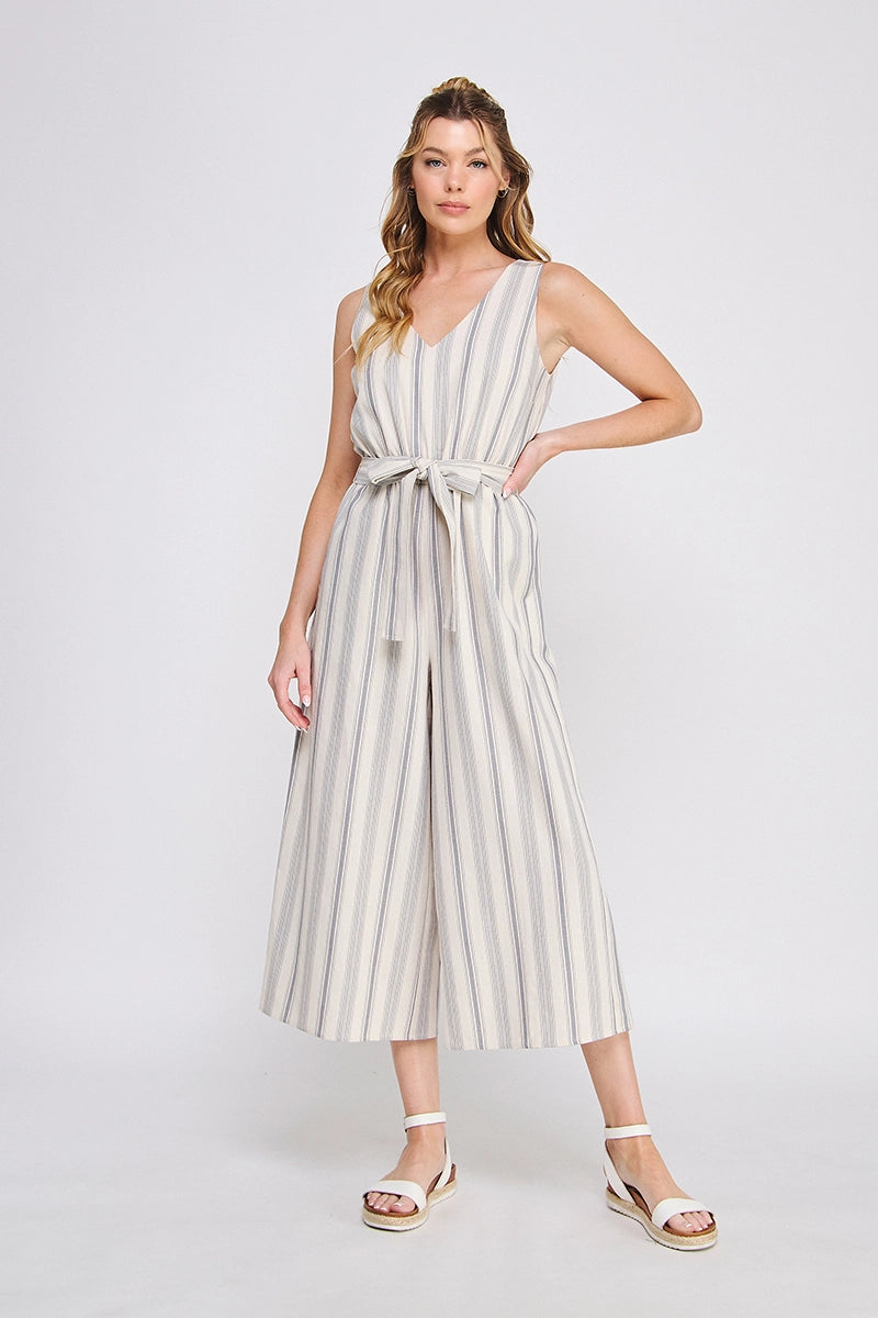 Striped Twill Jumpsuit