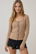 RIBBED BUTTON FRONT TOP