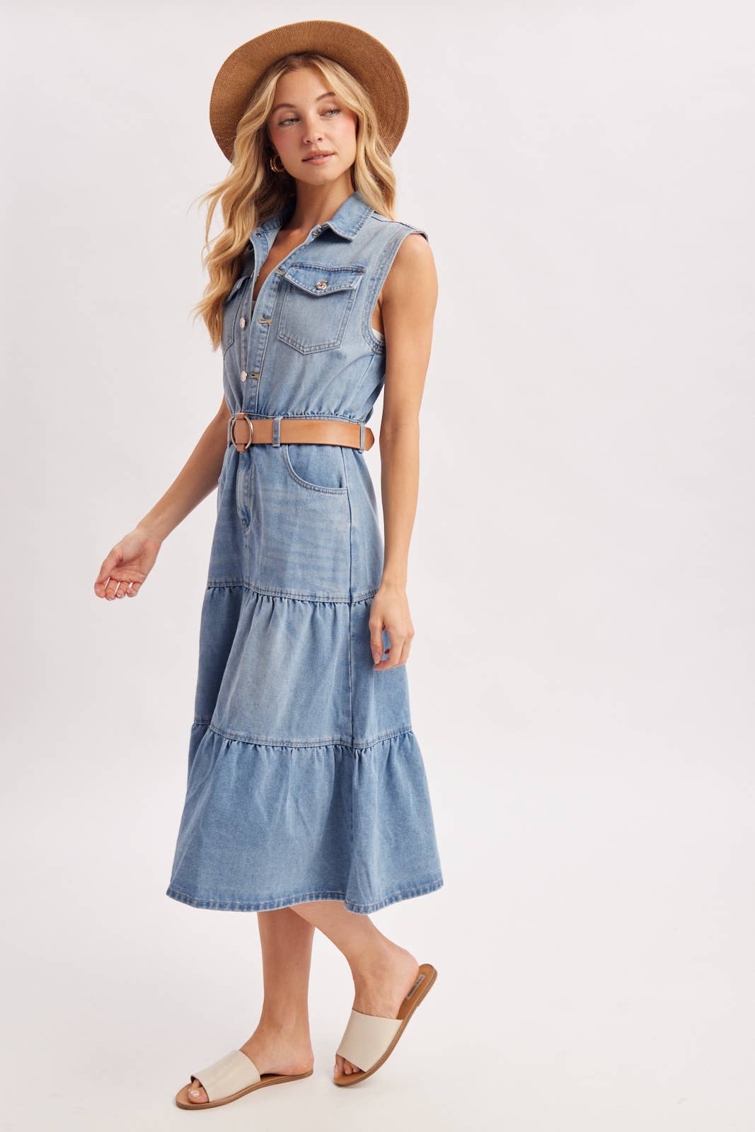 Denim Sleeveless Midi Dress