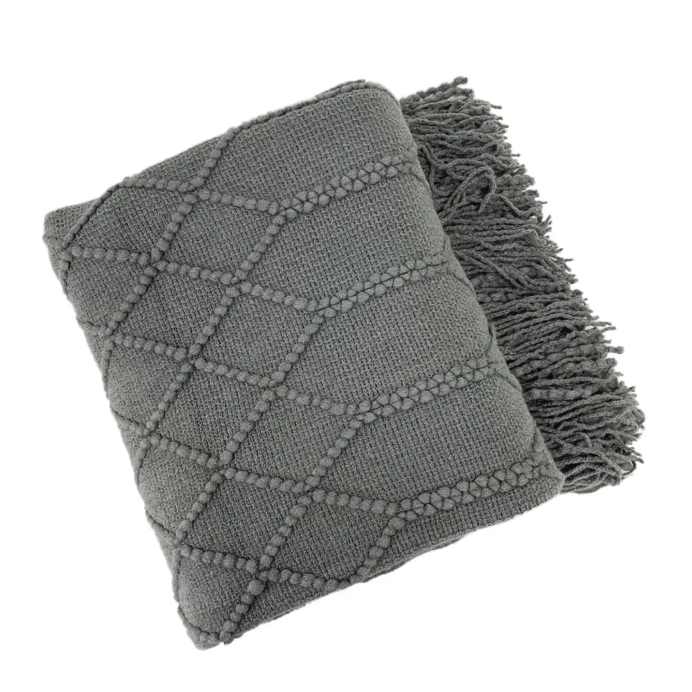 Rhombus Diamond Knit 50x60 Inch Throw Blanket- Grey