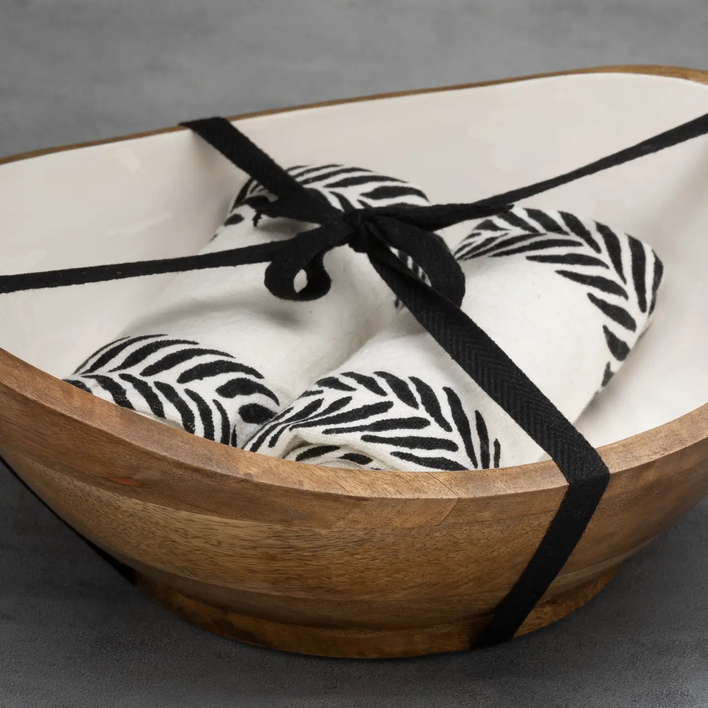 Gift Set - Wooden Serving Bowl with 2 Dish Towels