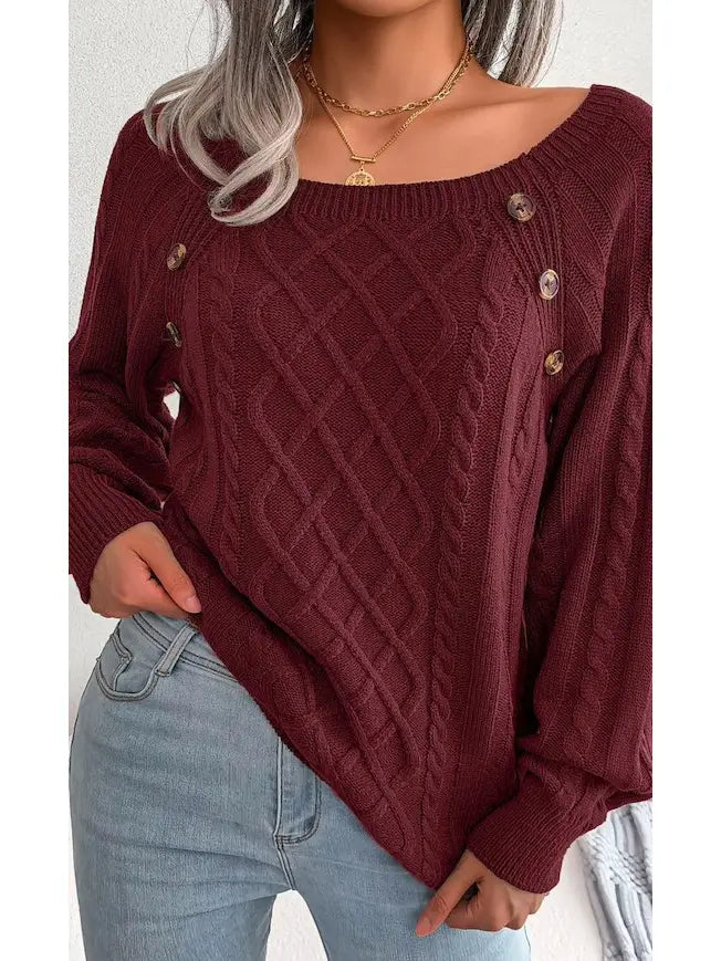 Cable Knit Sweater W/ Button Detail