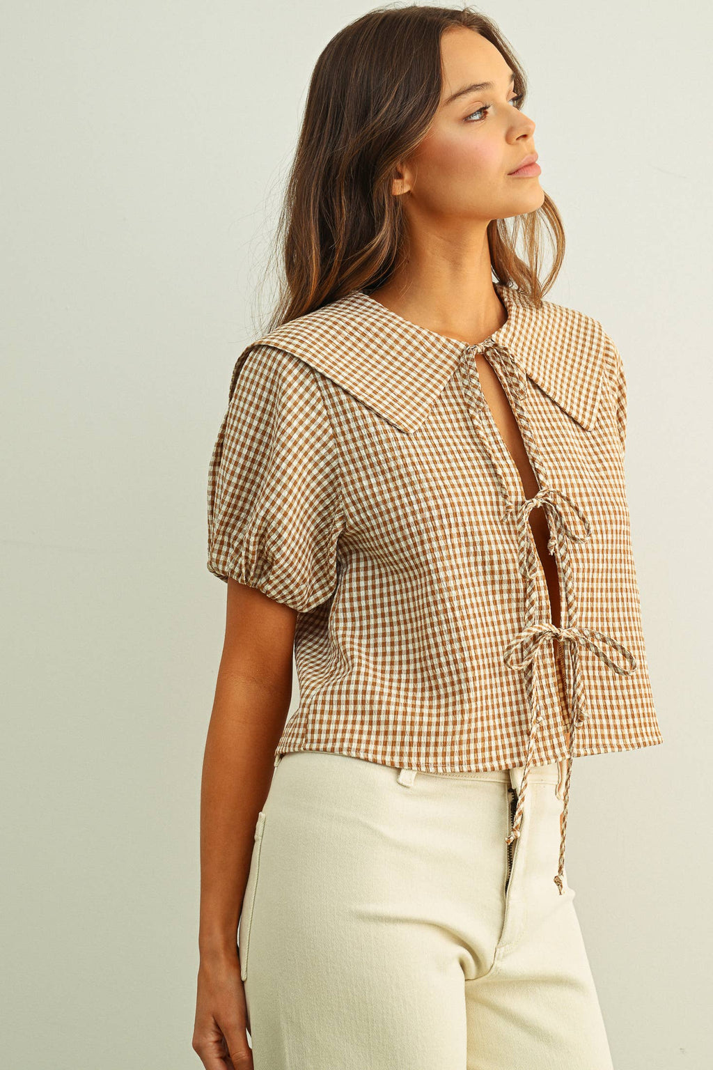 Gingham Tie-Front Top