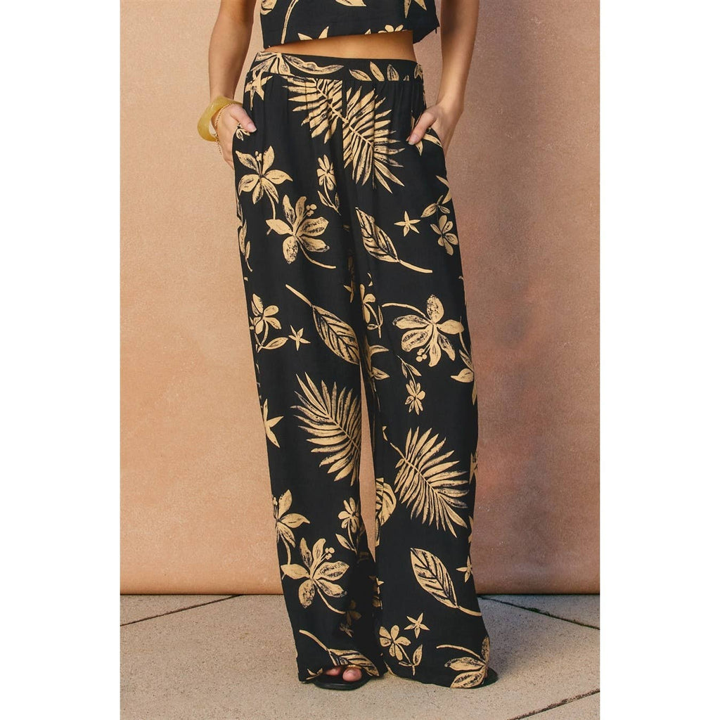 Tropical Leaf Front Pleated Pants