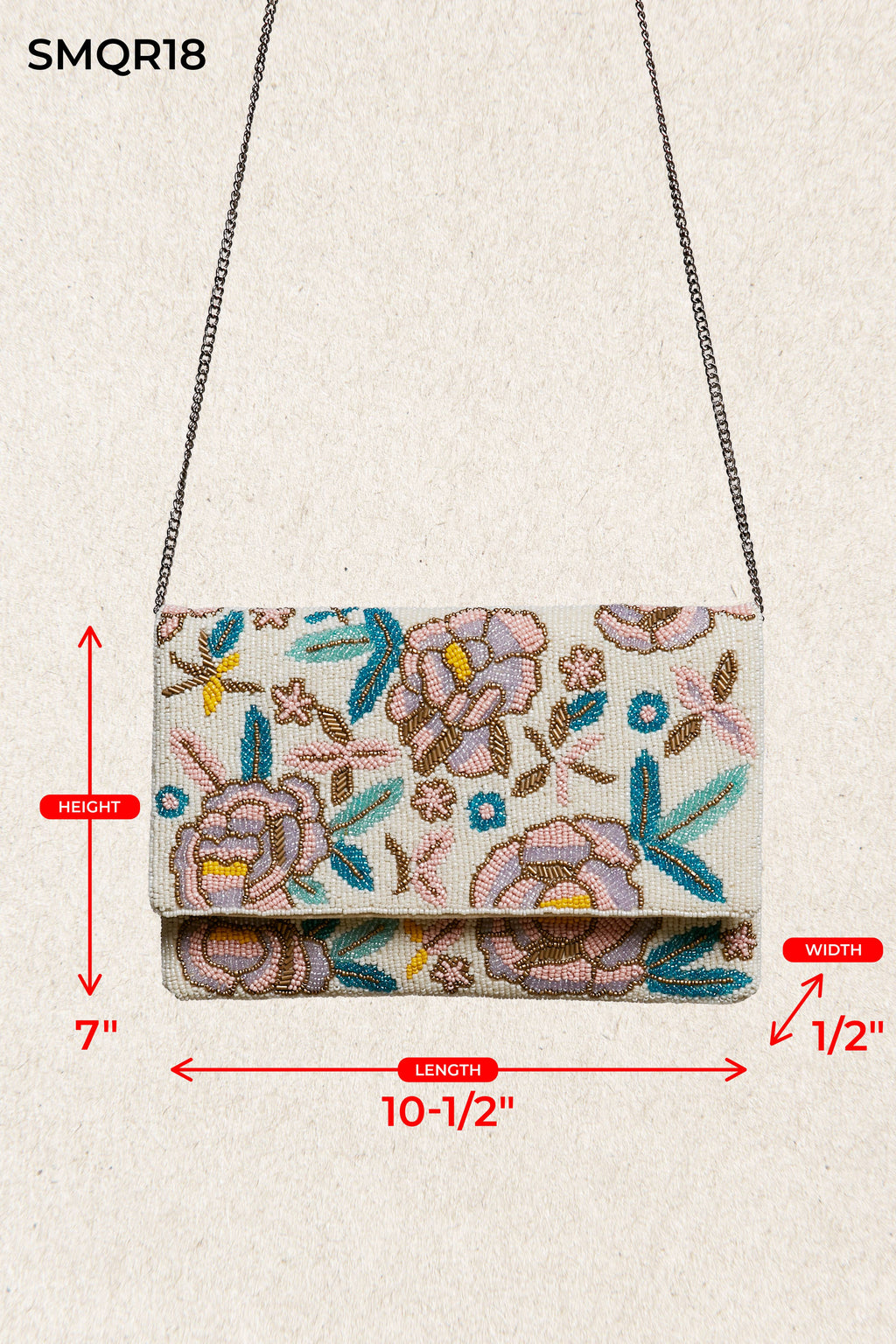 Floral Beaded Chain Strap Ivory Bag