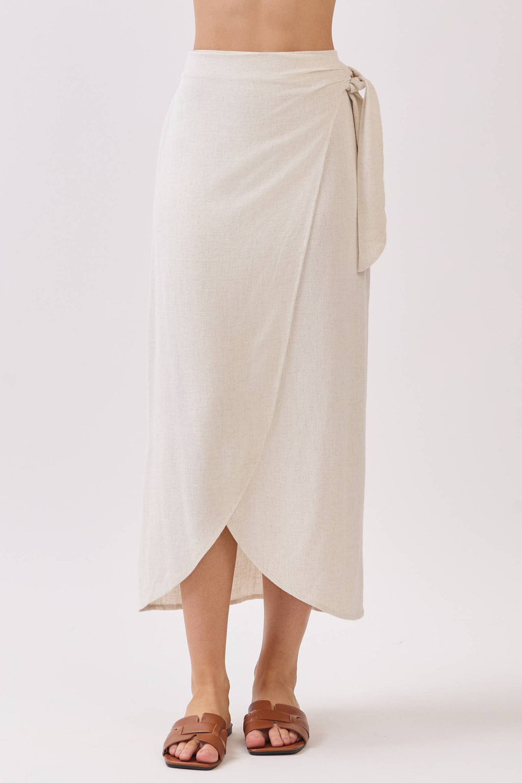 SIDE TIE WRAP MIDI SKIRT