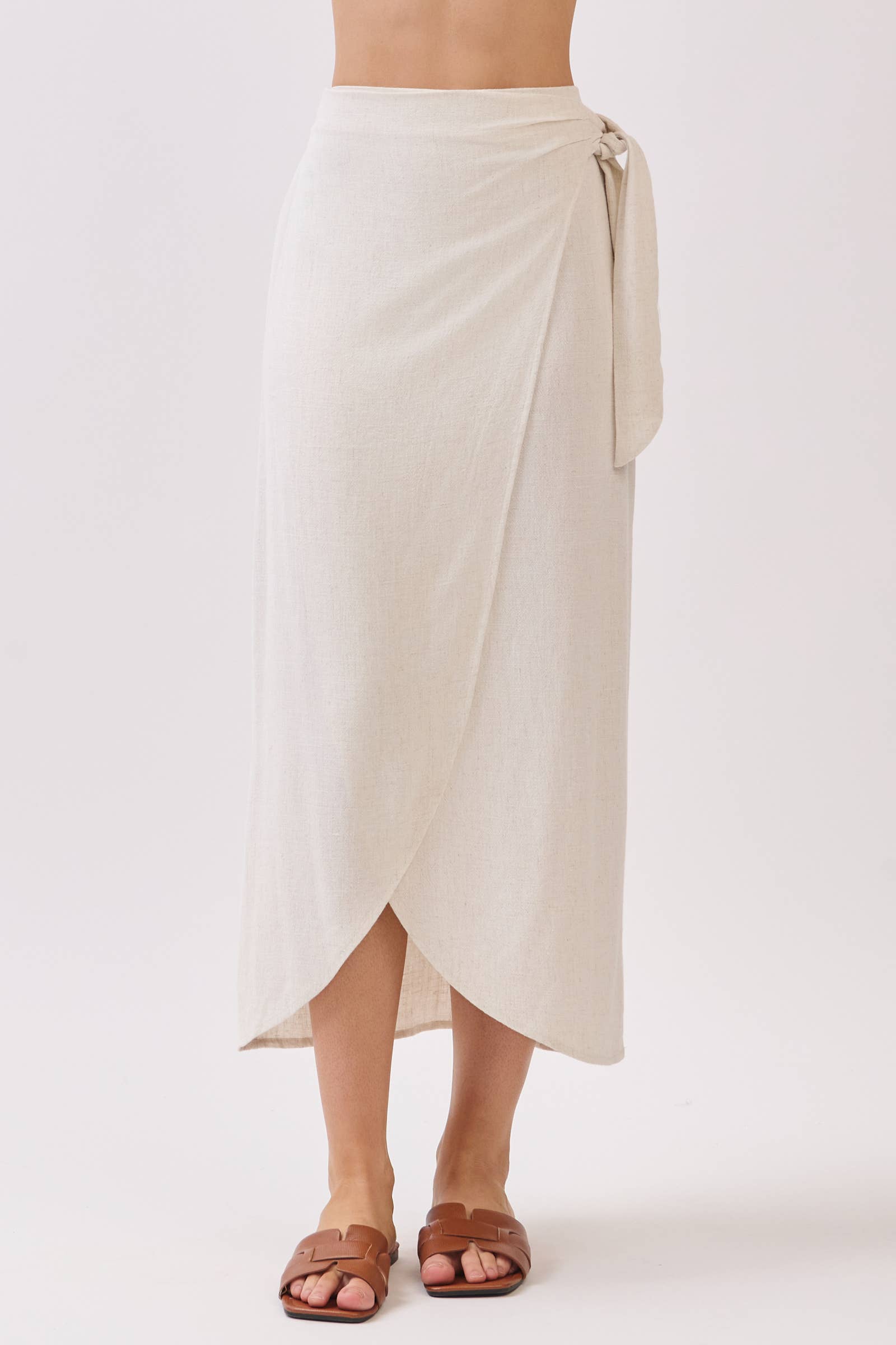 SIDE TIE WRAP MIDI SKIRT