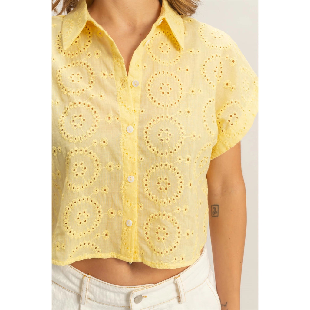 Eyelet Cropped Button-Up Shirt