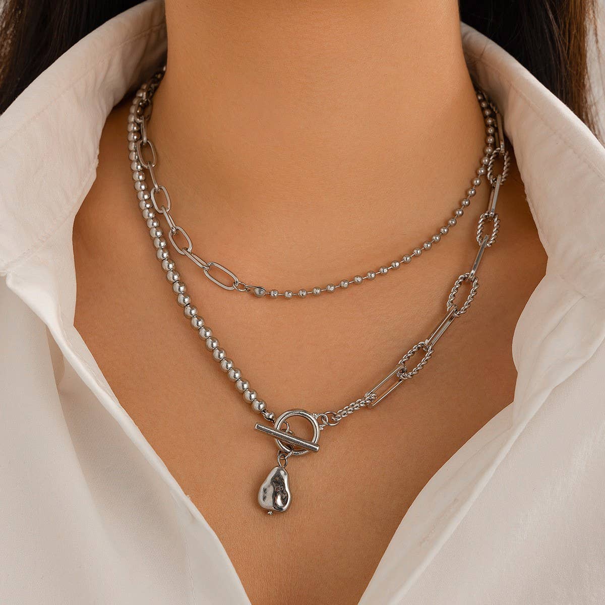 IMITATION PEARL BUCKLE TASSEL NECKLACE