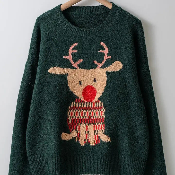 Rudolph Reindeer Knit Crew Neck Sweater