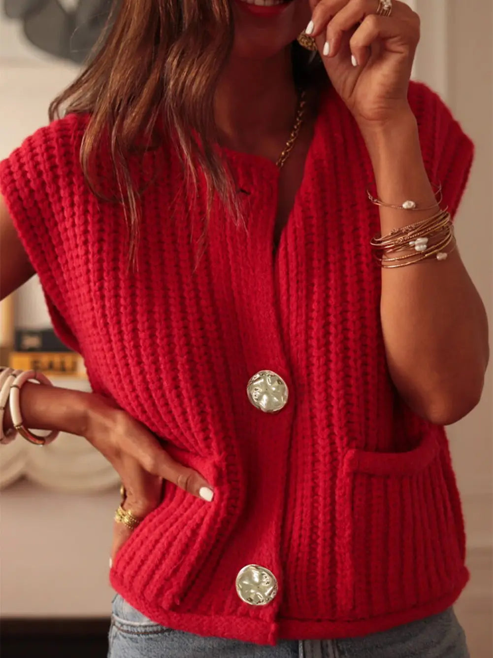 Red Knit Sweater Vest