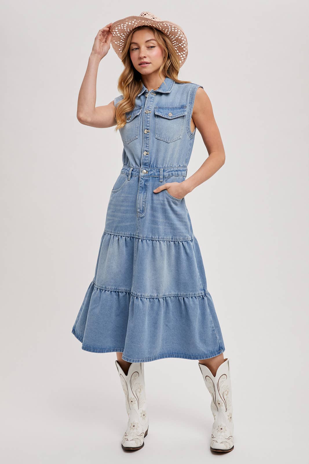 Denim Sleeveless Midi Dress