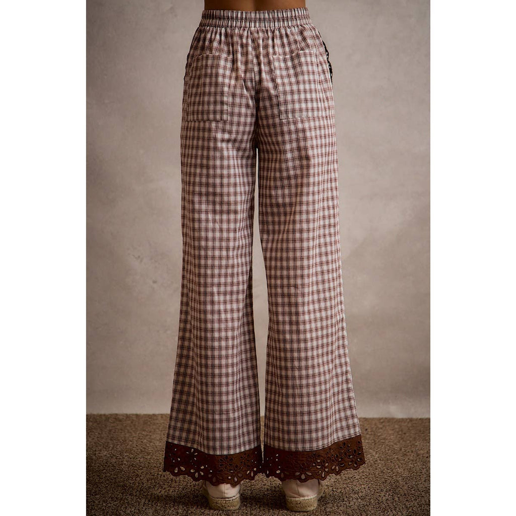 Gingham Lace Trim Wide Leg Pant