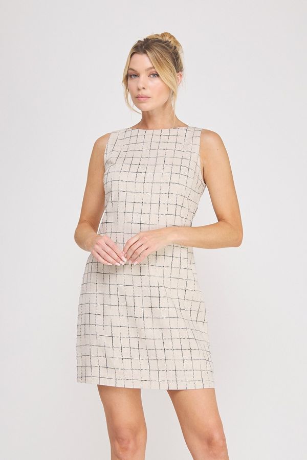 Natural Grid Pattern Dress