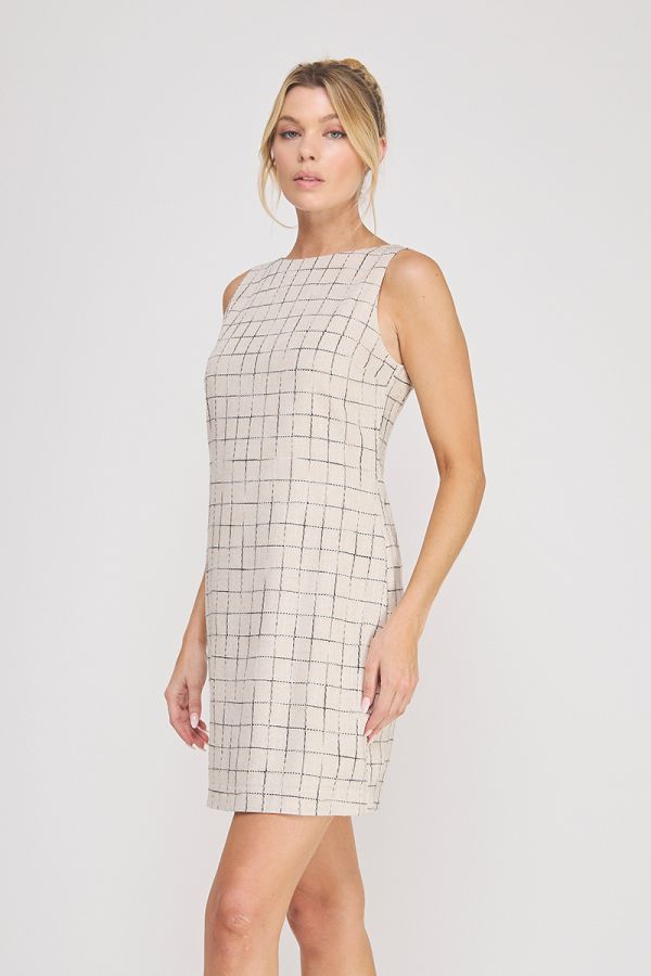 Natural Grid Pattern Dress