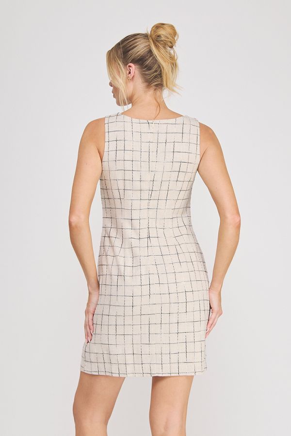 Natural Grid Pattern Dress