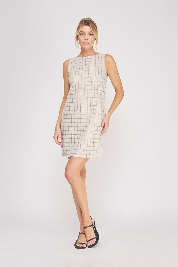 Natural Grid Pattern Dress