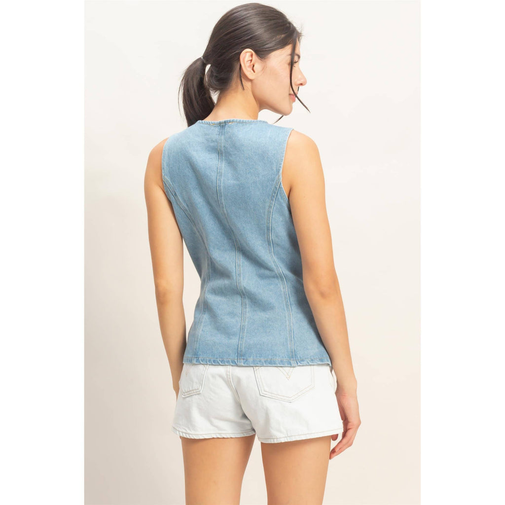Button-Front Denim Vest