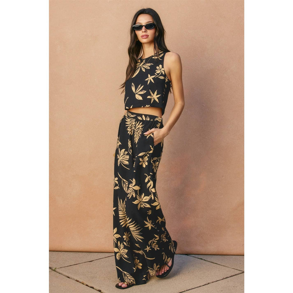 Tropical Leaf Front Pleated Pants
