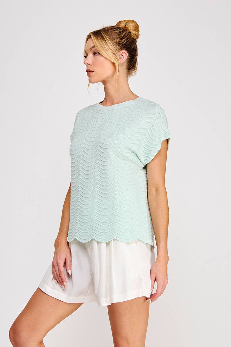Fine gauge scallop pattern relaxed knit top