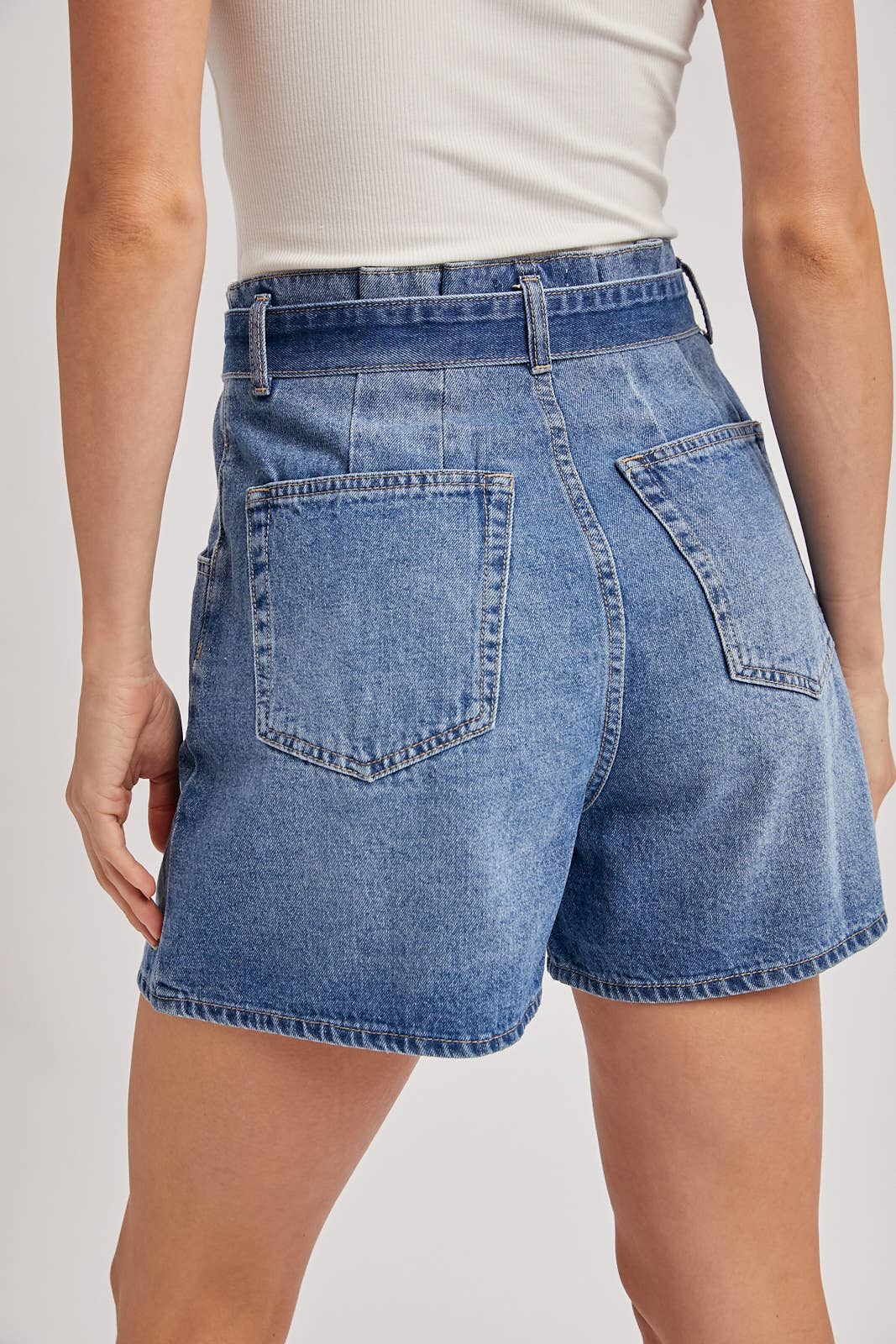 DENIM HIGH-WAIST SELF-TIE BOW SHORTS