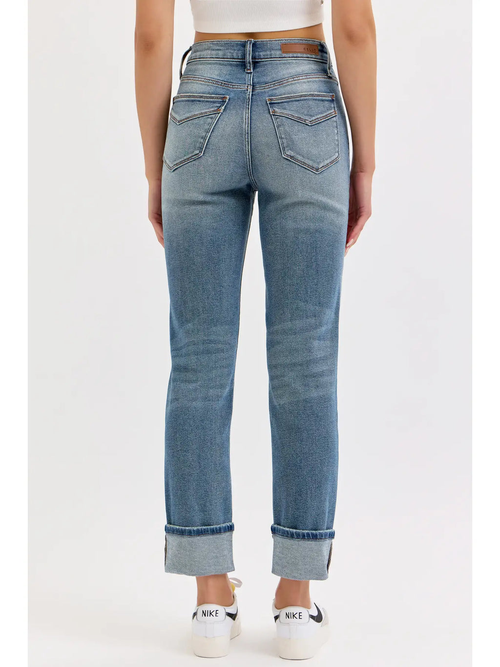 High Rise Cuff Stretch Denim