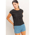 Black Eyelet Button Front Top