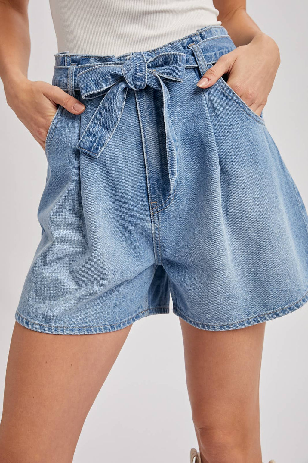 DENIM HIGH-WAIST SELF-TIE BOW SHORTS