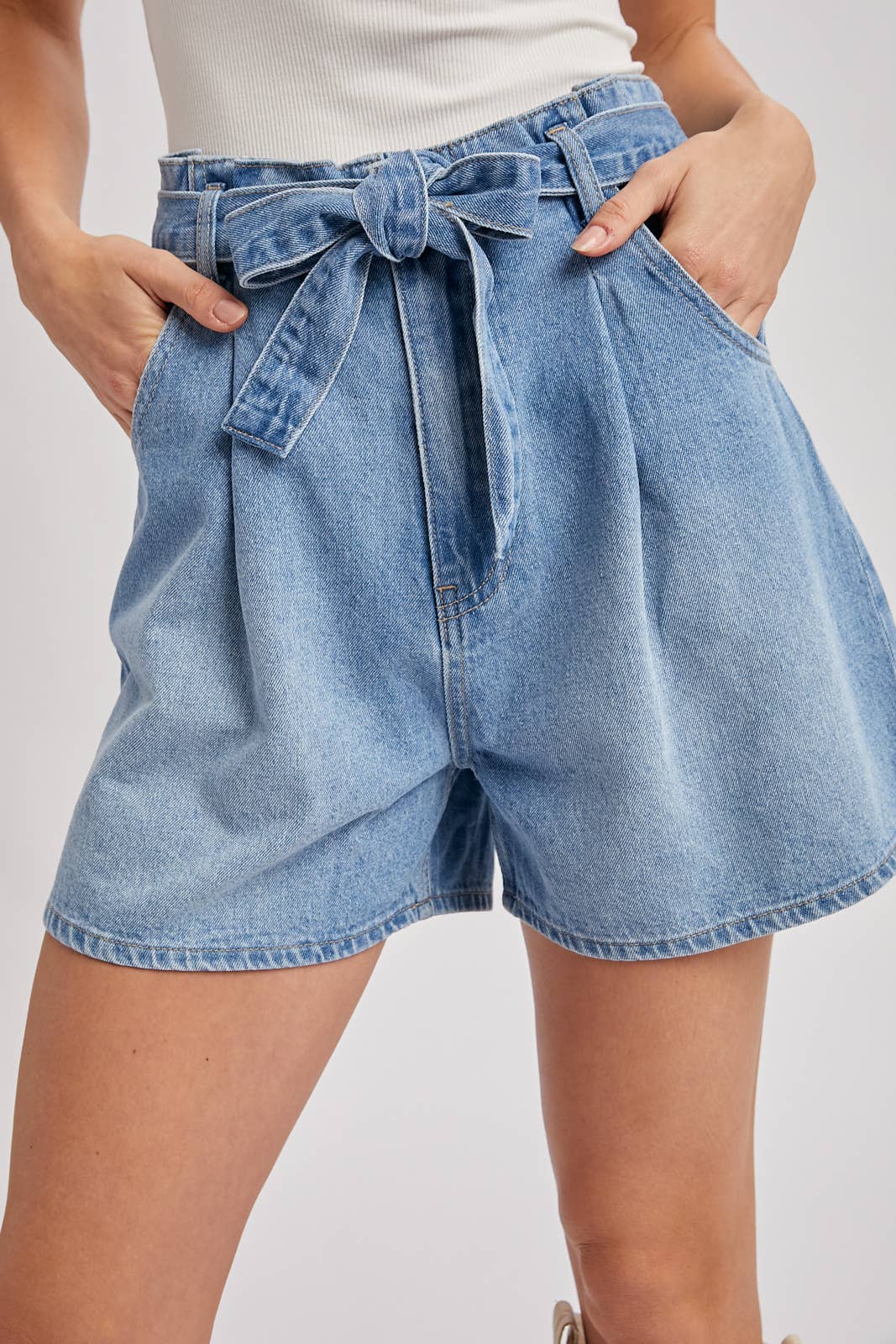 DENIM HIGH-WAIST SELF-TIE BOW SHORTS