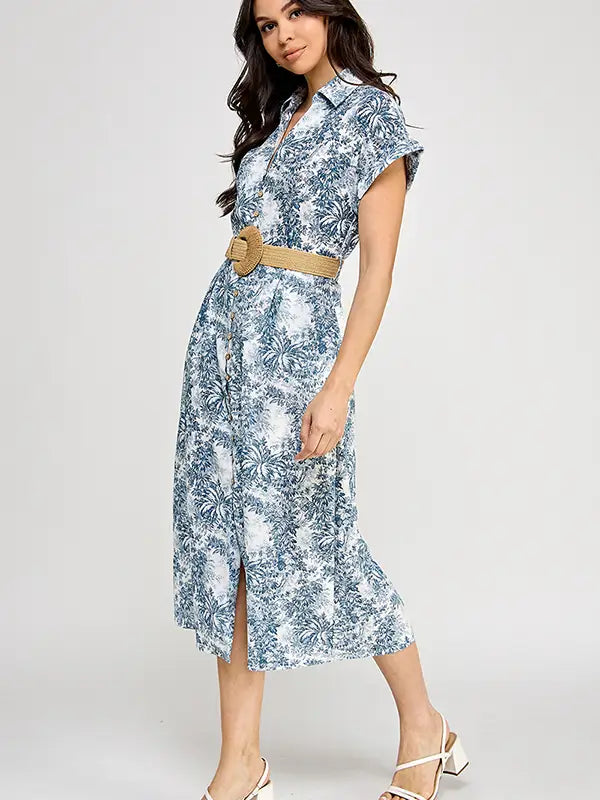 Floral Midi Dress Short Sleeve