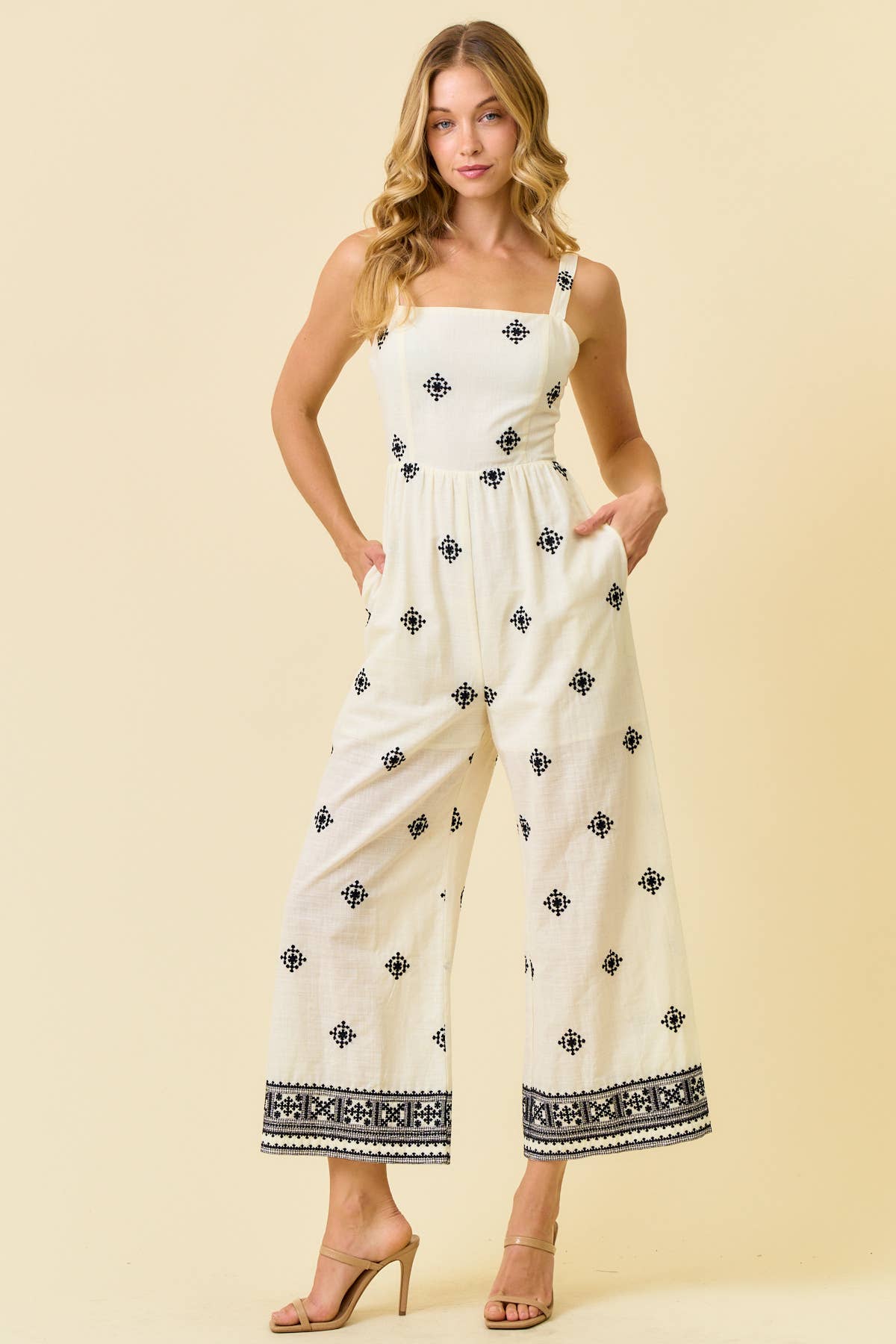 BORDER EMBROIDERED JUMPSUIT