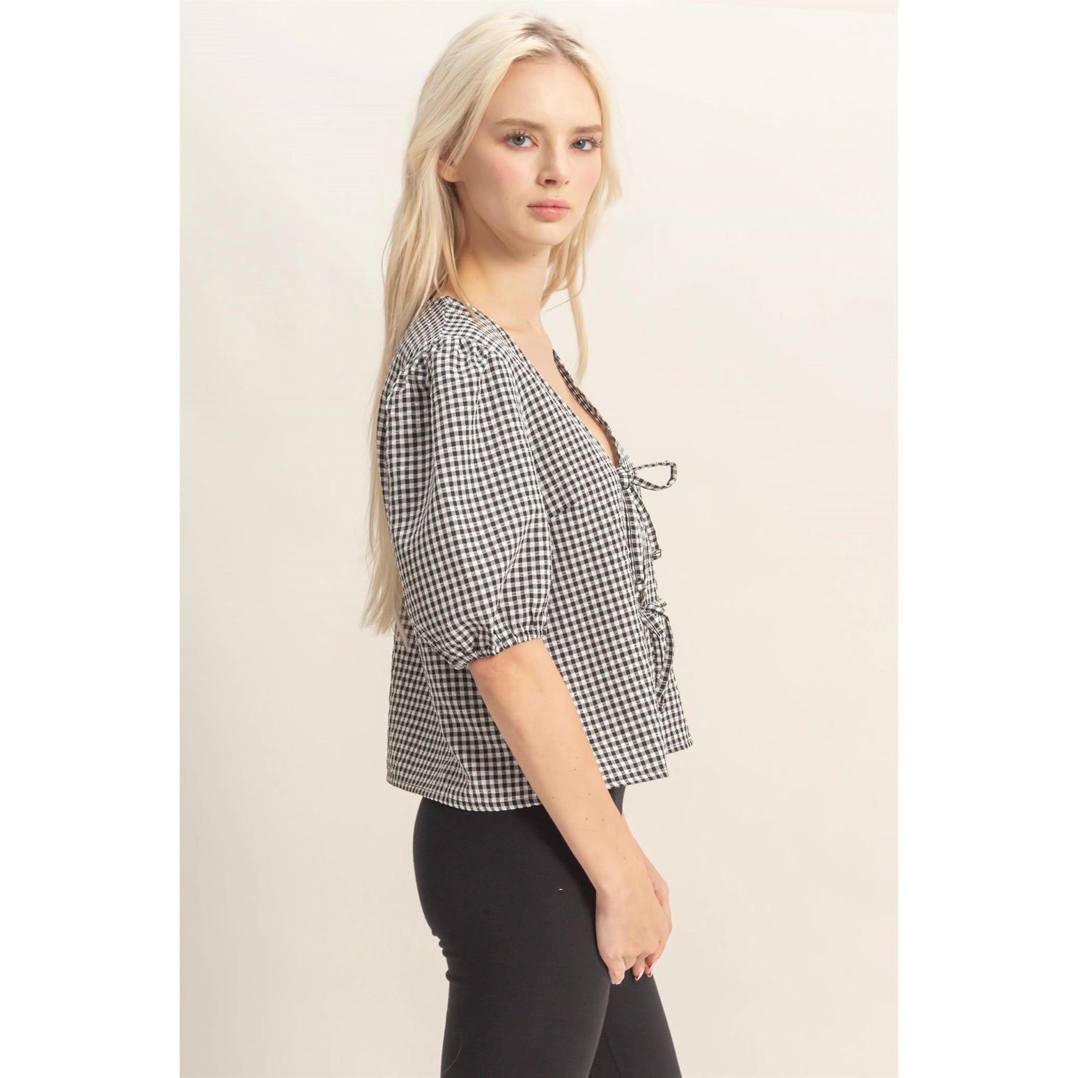 Gingham Bow Front Blouse