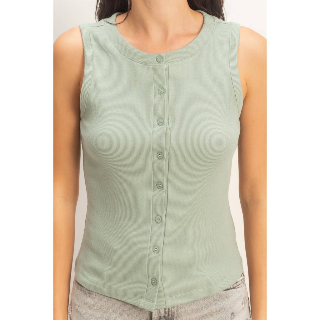 Sage Green Button Front Tank