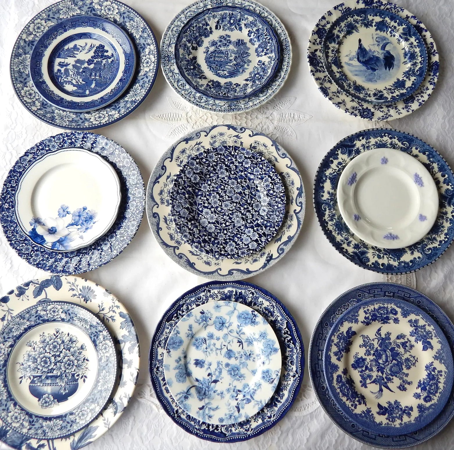 Mismatched Blue and White Plates Salad Side,
