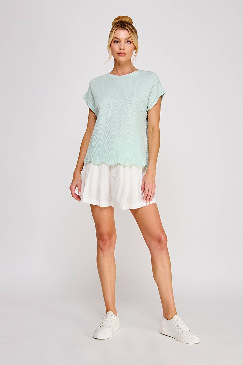 Fine gauge scallop pattern relaxed knit top